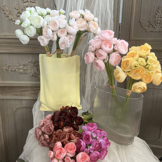 10''T Silk Baby Ranunculus Flower Bunch, 6 Stems/24 Blooms