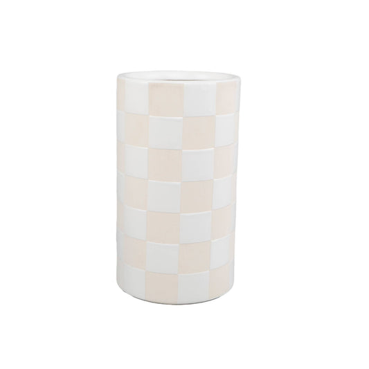 Neutral Checkered Ceramic Vase