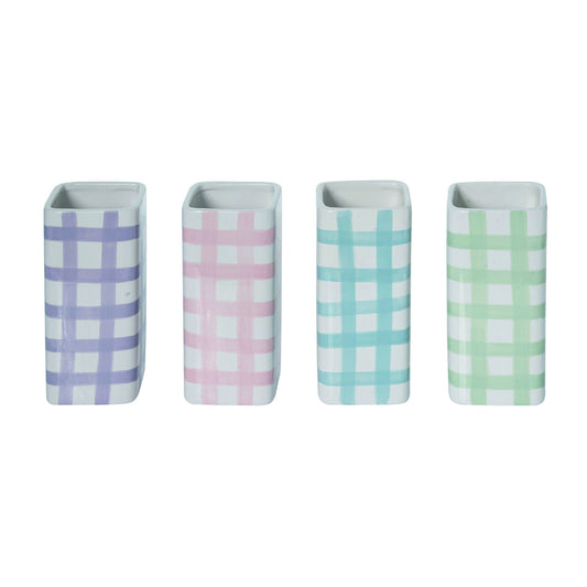 Dolomite Gingham Vase Set of 4 Multicolored Ceramic Decor